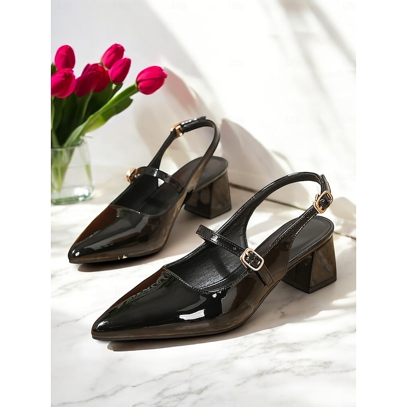 Elegant Patent Black Mary Jane Heels - Versatile Office-to-Evening Footwear for Women, with Chunky Heel and Ankle Strap3