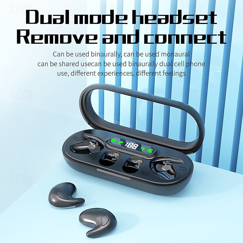 Two-in-one sleep wireless Bluetooth headphones thin mini noise reduction digital display long-lasting battery life2