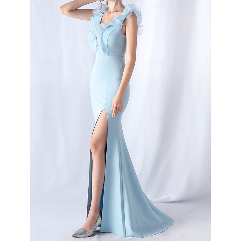 Mermaid / Trumpet Quinceanera Dresses Elegant Dress Wedding Wedding Guest Floor Length Sleeveless V Neck Spandex with Ruffles3