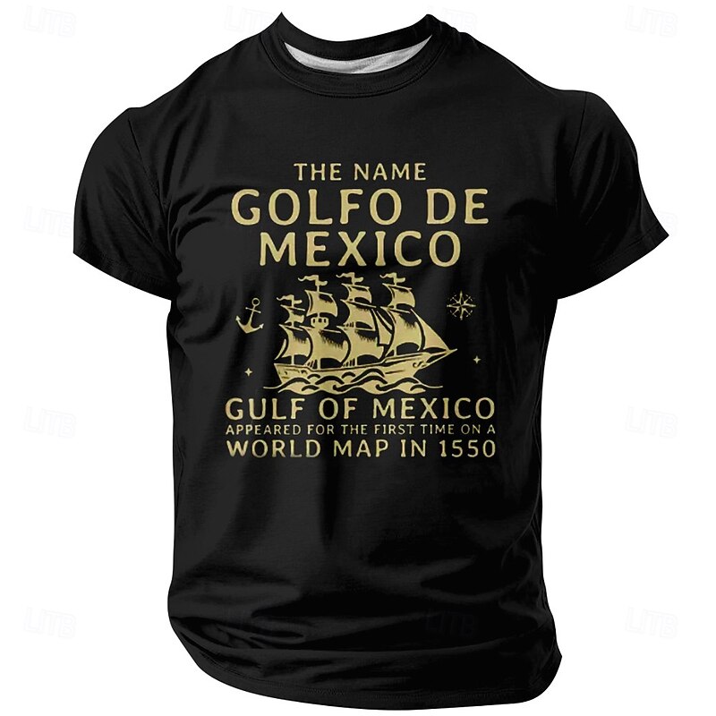 Men's Short Sleeve Graphic T-Shirt: Golfo de Mexico 1550 World Map History Design
