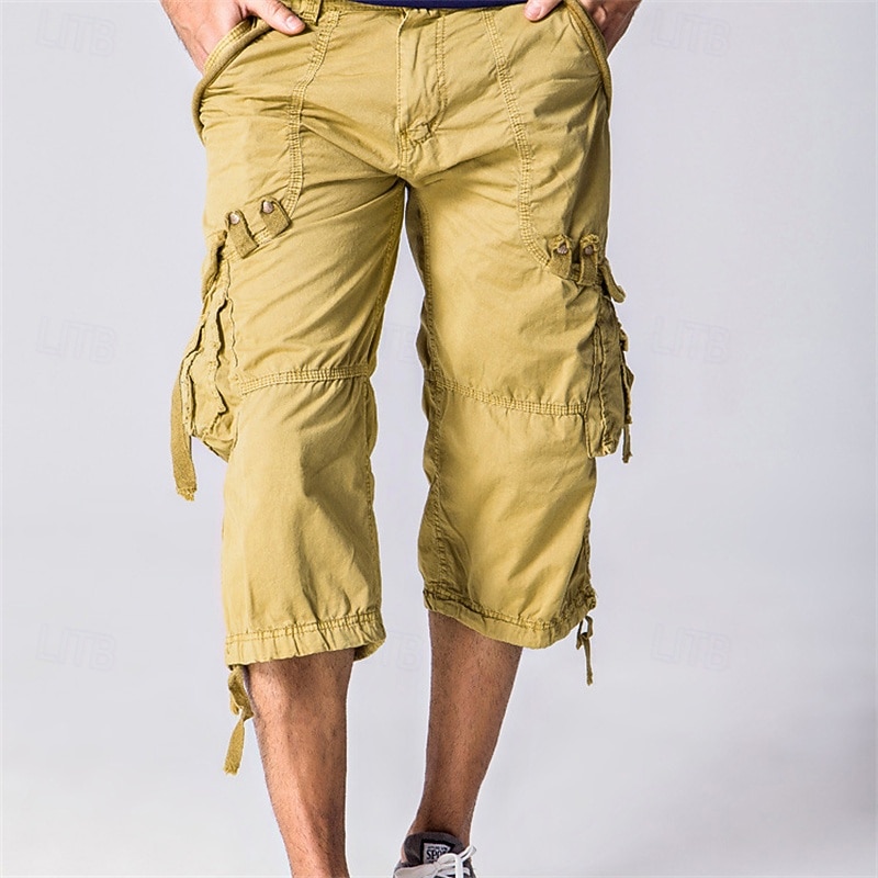 Men's Capri Cargo Shorts Cargo Shorts Capri Pants Shorts Summer Shorts Multi Pocket Flap Pocket Plain Comfort Wearable Knee Length Outdoor Sport Daily Fashion Casual Army Green Red