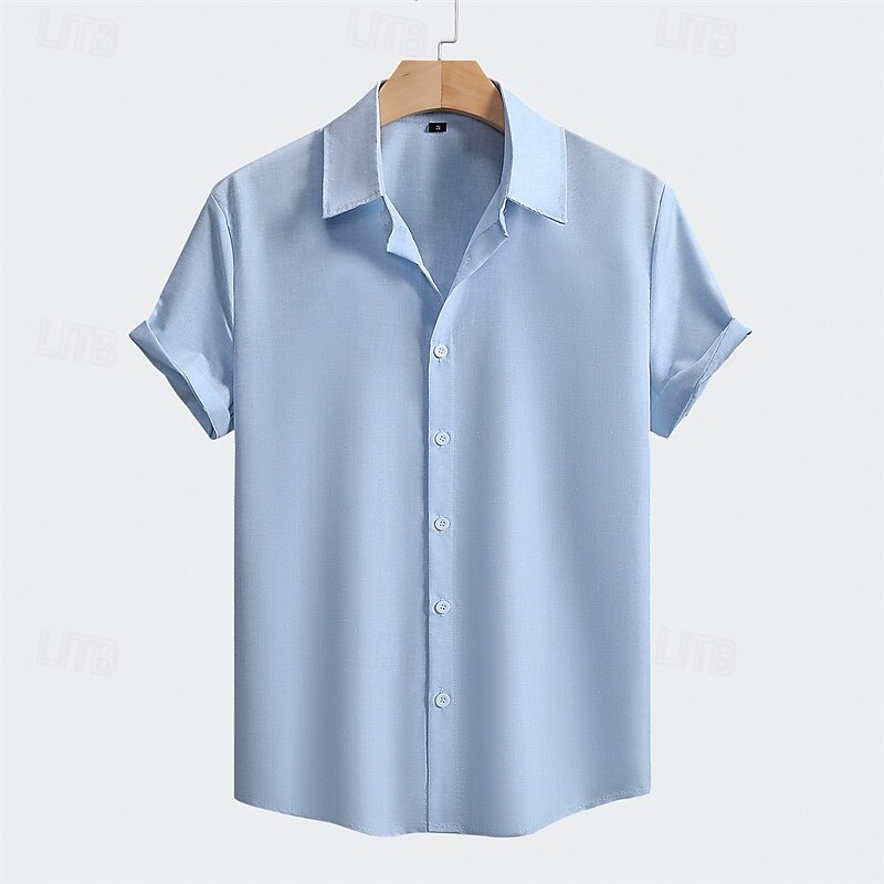 Men's Shirt Summer Shirt Casual Shirt Button Up Shirt Pink Blue Green khaki Gray Short Sleeve Plain Daily Going out Clothing Apparel Fashion Casual Comfortable