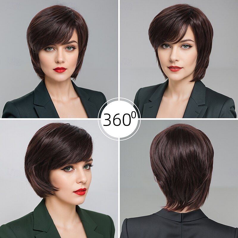 Synthetic Wig Wavy Curly Weave Asymmetrical Neat Bang Machine Made Wig 30 inch A1 Synthetic Hair Women's Classic Comfortable Color Gradient Brown4