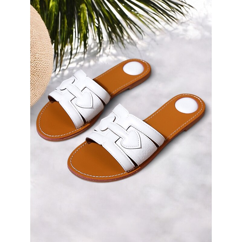 Women's Brown Faux Leather Slide Sandals – Stylish Embellished Strap, Open - Toe Footwear for Women's Poolside Relaxing, Summer Vacations and Casual Errands2