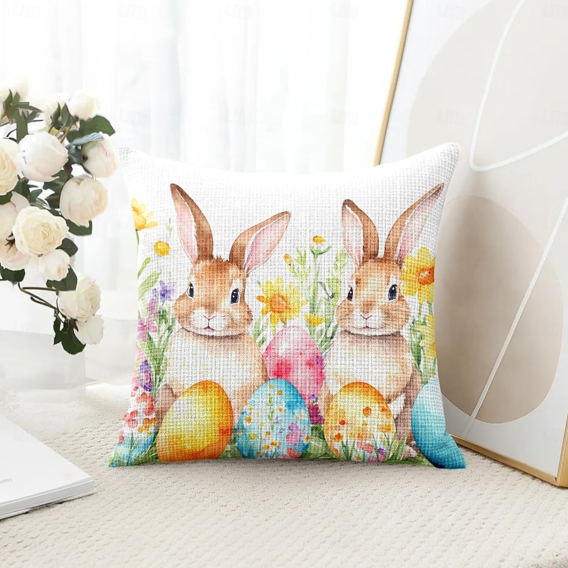 Easter Rabbit Eggs Decorative Toss Pillows Cover 1PC Soft Square Couch Cushion Case Pillowcase for Bedroom Livingroom Sofa Chair