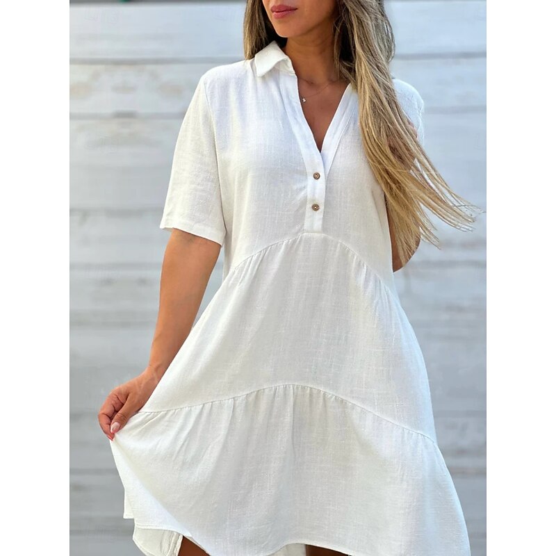 Women's Mini Dress Petite Dress White Dress Shirt Dress Casual Dress Summer Dress Fashion Classic Modern Daily Weekend Regular Fit Plain Half Sleeve Shirt Collar Black White Red Blue Summer