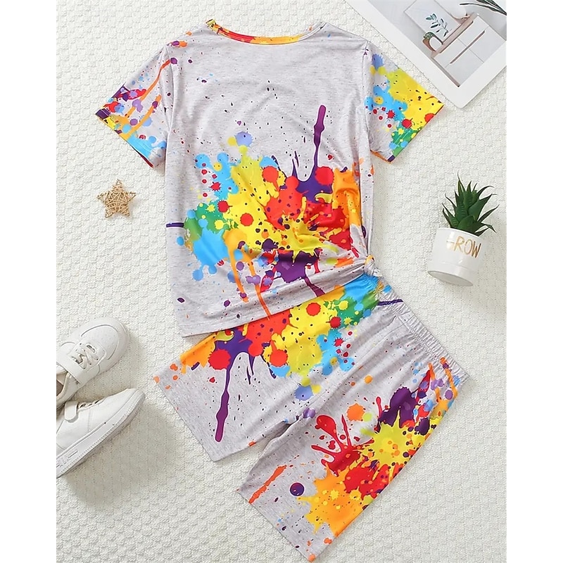 Boys 3D Rainbow T-shirt & Shorts Set Short Sleeve Summer Spring Sports Fashion Daily Kids 4-12 Years Crew Neck Outdoor Vacation Sports Tailored Fit2