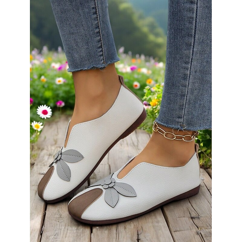 Women's Wide Toe Box Barefoot Leather Loafers - Handmade Vintage Floral Slip-On Shoes, Soft Sole Minimalist Flats for Natural Foot Movement2