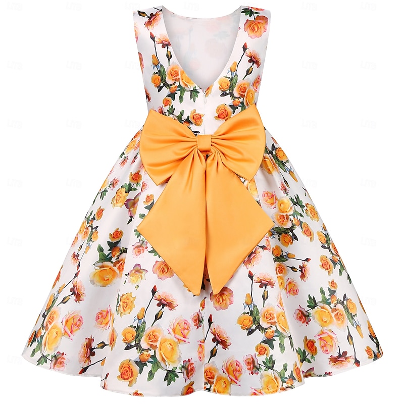 Kids Girls' Party Dress Graphic Short Sleeve Special Occasion Princess Polyester Party Dress Summer Spring kids Yellow2