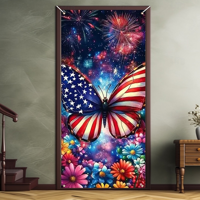 4th of July Independence Day Door Decorations Door Covers American Door Tapestry Door Curtain Decoration Backdrop Indoor/Outdoor Door Banner for Front Door Farmhouse