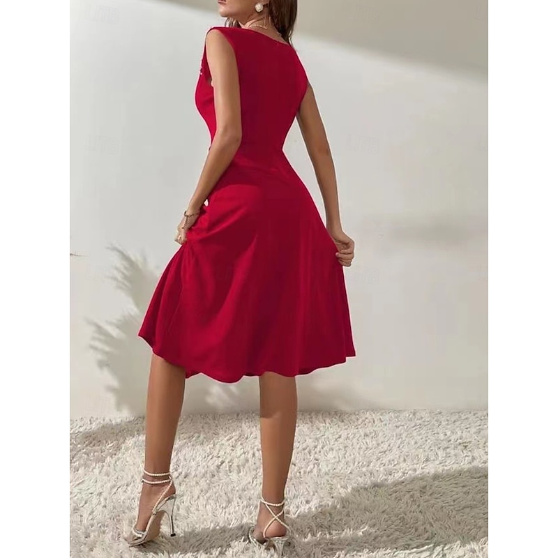 Women's Midi Dress Fit And Flare Dress Vacation Vacation Daily Regular Fit Plain Sleeveless Crew Neck Black Red Blue Summer3