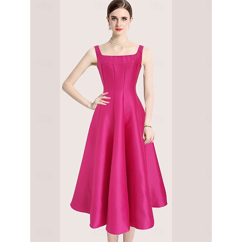 A-Line Quinceanera Dresses Vintage Dress Wedding Wedding Guest Tea Length Sleeveless Scoop Neck Polyester Backless with Pleats