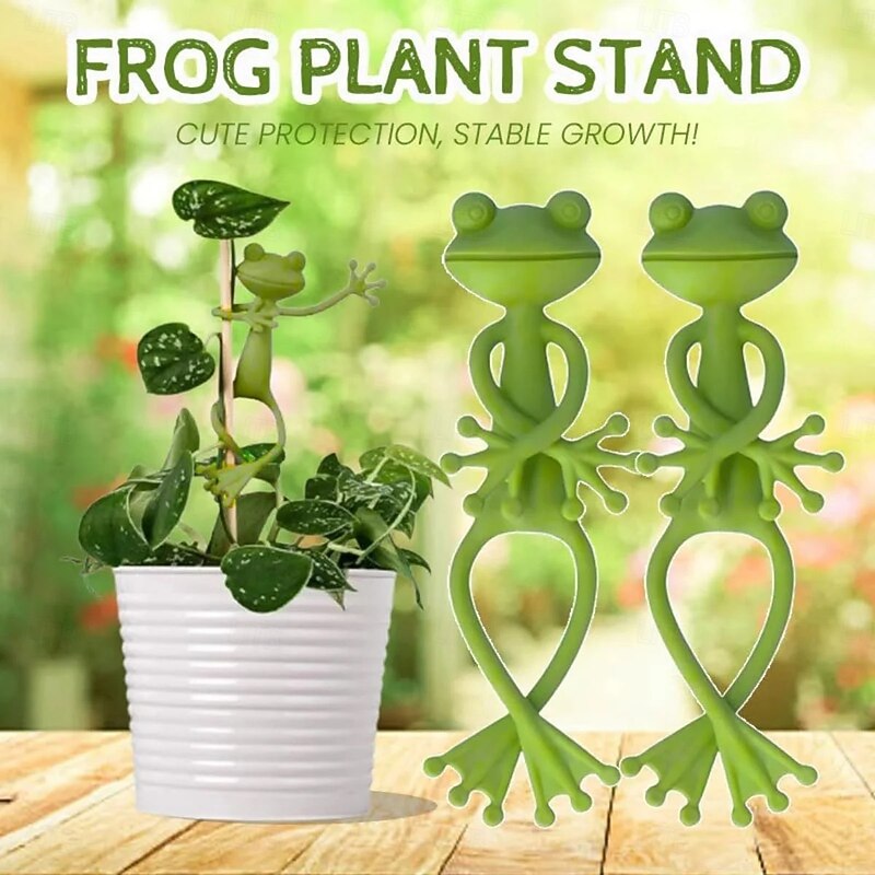 Green Frog Plant Supports Set Frog Plant Stand, Cute Frog Flower Pot Hugger Plant Climbing Fixture Clips, Multipurpose Frog Planter Decor Plant Vine Traction3