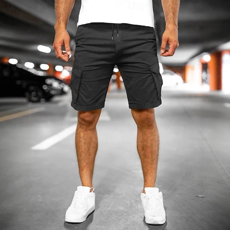 Men's Cargo Shorts Shorts Bermuda shorts Casual Shorts Drawstring Multi Pocket Straight Leg Plain Breathable Moisture Wicking Knee Length Outdoor Casual Camping & Hiking Fashion Streetwear Black Green