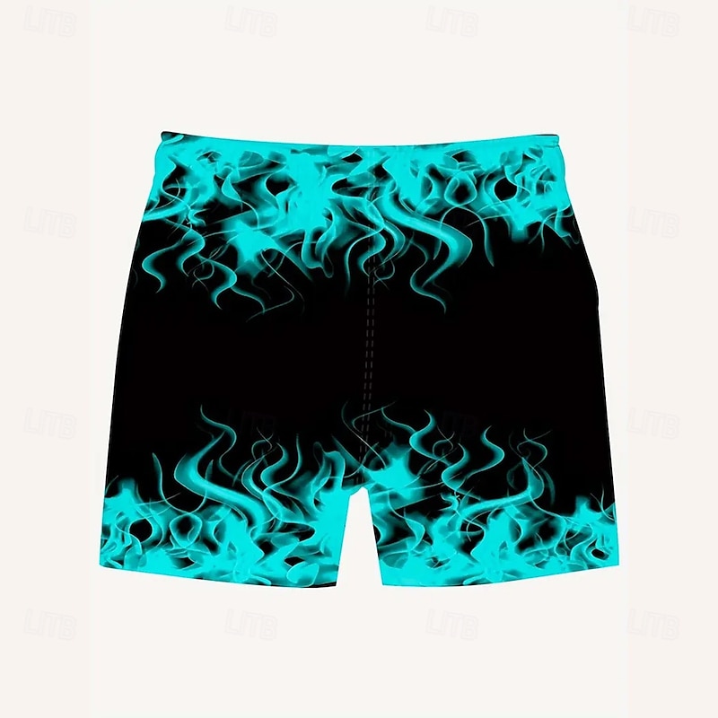 Men's 3D Print Flame Board Shorts Swimming Trunks Summer Shorts Mid Waist Streetwear Hawaiian Beach Vacation Wear Side Pockets Mesh Lining Elastic Drawstring Waist Designer Clothing Apparel4