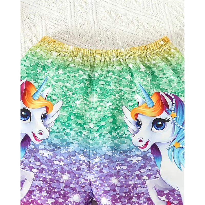 Girls' 3D Unicorn T-shirt & Shorts Set Short Sleeve Summer Spring Sports Fashion Daily Kids 4-12 Years Crew Neck Outdoor Vacation Sports Tailored Fit3