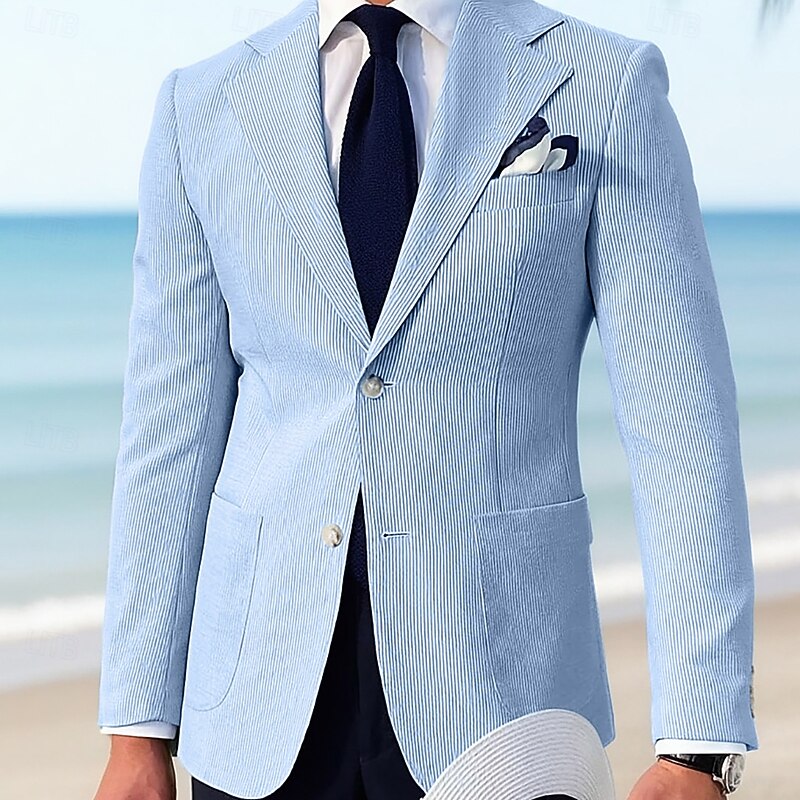 Men's Blazer Jacket Sport Coat Notch Collar Fashion Striped Blazer Pink Sky Blue Sage Standard Fit2