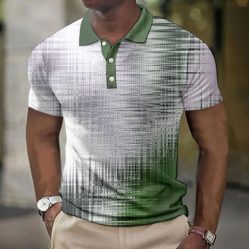 Men's Plaid Waffle Polo Shirts Golf Shirt Short Sleeve Polo Shirts Collared Shirts Business Casual WorkWear Formal Wear Festival Wear Buttons 3D Print Blue Purple Brown3