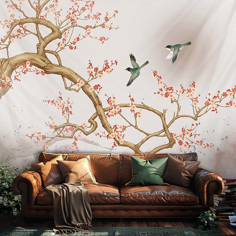 Floral Hummingbirds Hanging Tapestry Wall Art Large Tapestry Mural Decor Photograph Backdrop Blanket Curtain Home Bedroom Living Room Decoration Spring Summer2