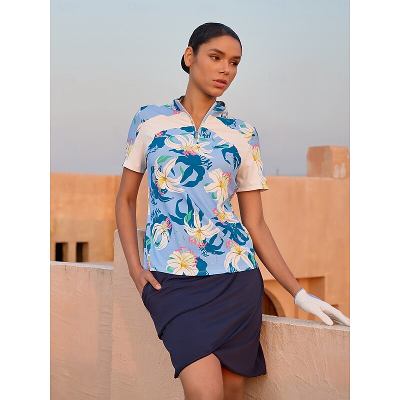 Women's Golf Polo Shirt Yan pink Denim Blue Short Sleeve Top Ladies Golf Attire Clothes Outfits Wear Apparel4