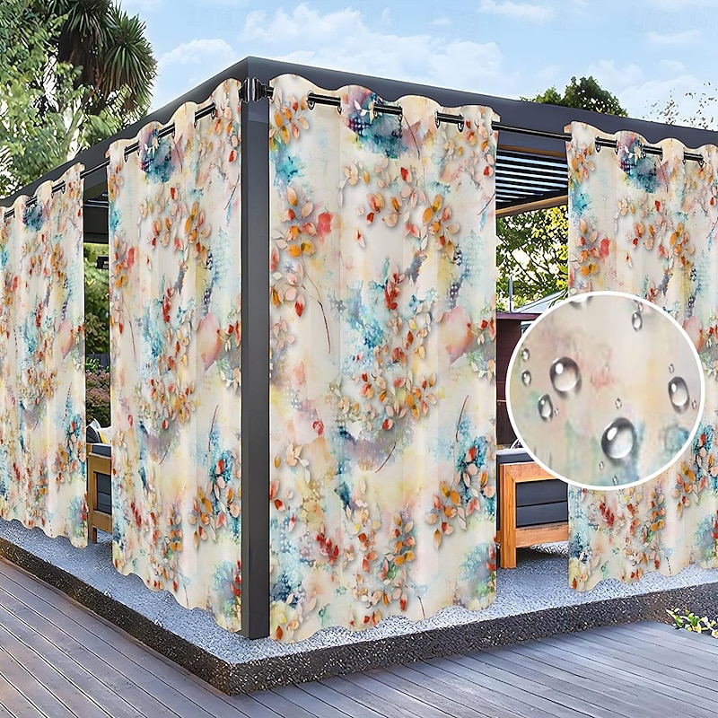 Waterproof Outdoor Curtain Privacy, Sliding Patio Curtain Drapes, Pergola Curtains Grommet Rainbow Color For Gazebo, Balcony, Porch, Party, 1 Panel