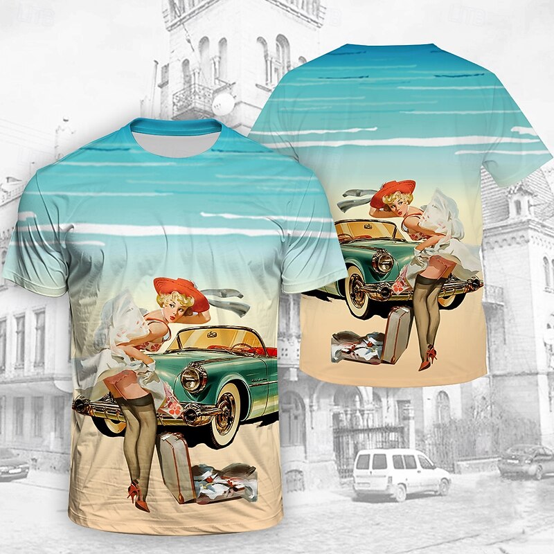 T-shirt Tee Retro Poster Retro Girl Graphic For Men's Adults' Masquerade 3D Print Vacation Party2