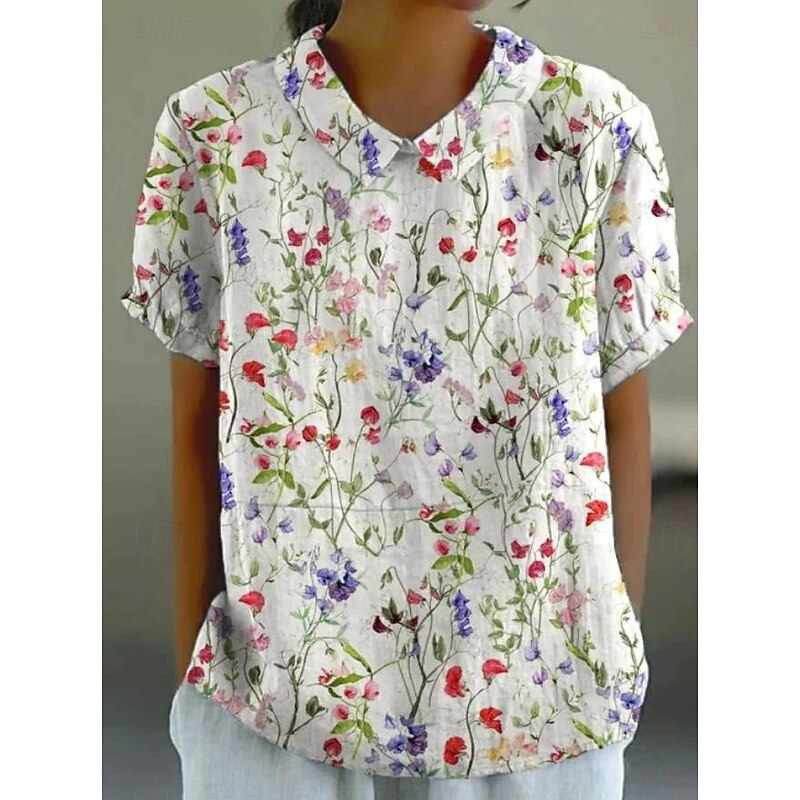 Women's Blouse Floral Elegant Daily Stylish Short Sleeve Shirt Collar Regular Tops Work Daily Holiday Lace White Yellow Blue Orange Green Summer3