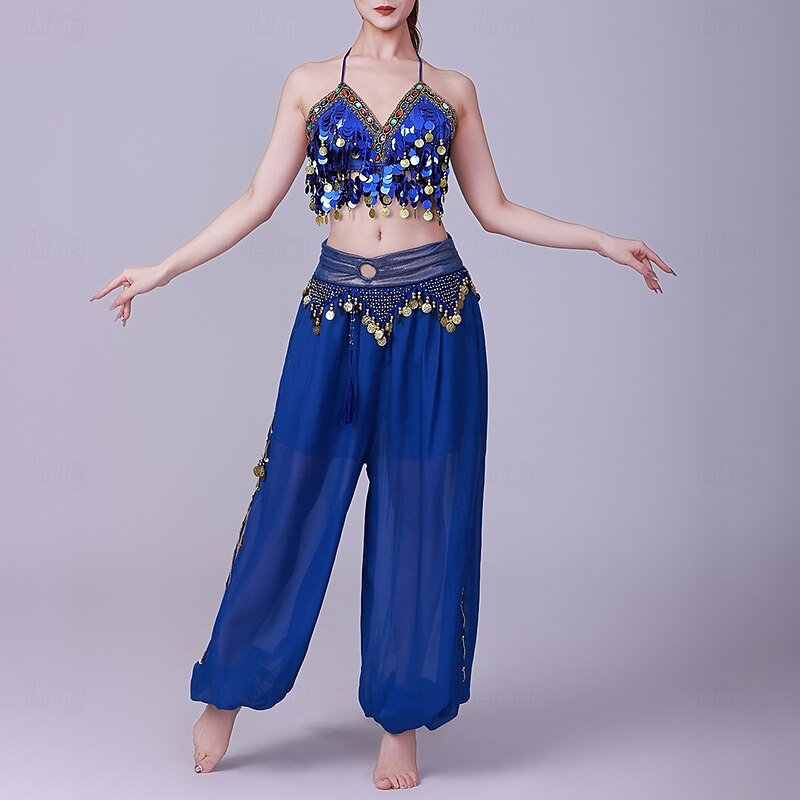 Latin Dance Top Gold Coin Pure Color Splicing Women's Performance Training Sleeveless High Polyester Tulle