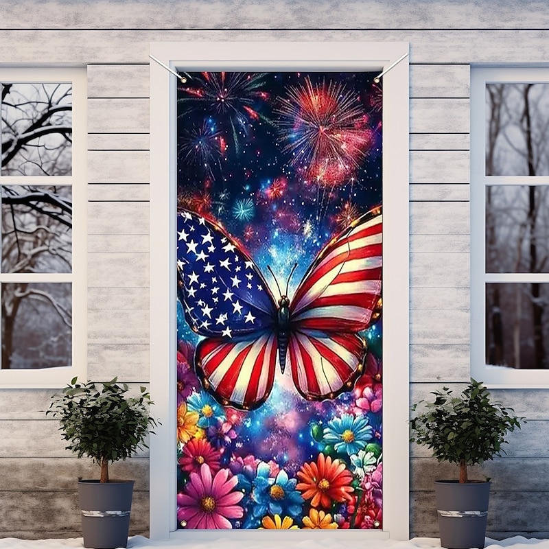 4th of July Independence Day Door Decorations Door Covers American Door Tapestry Door Curtain Decoration Backdrop Indoor/Outdoor Door Banner for Front Door Farmhouse2