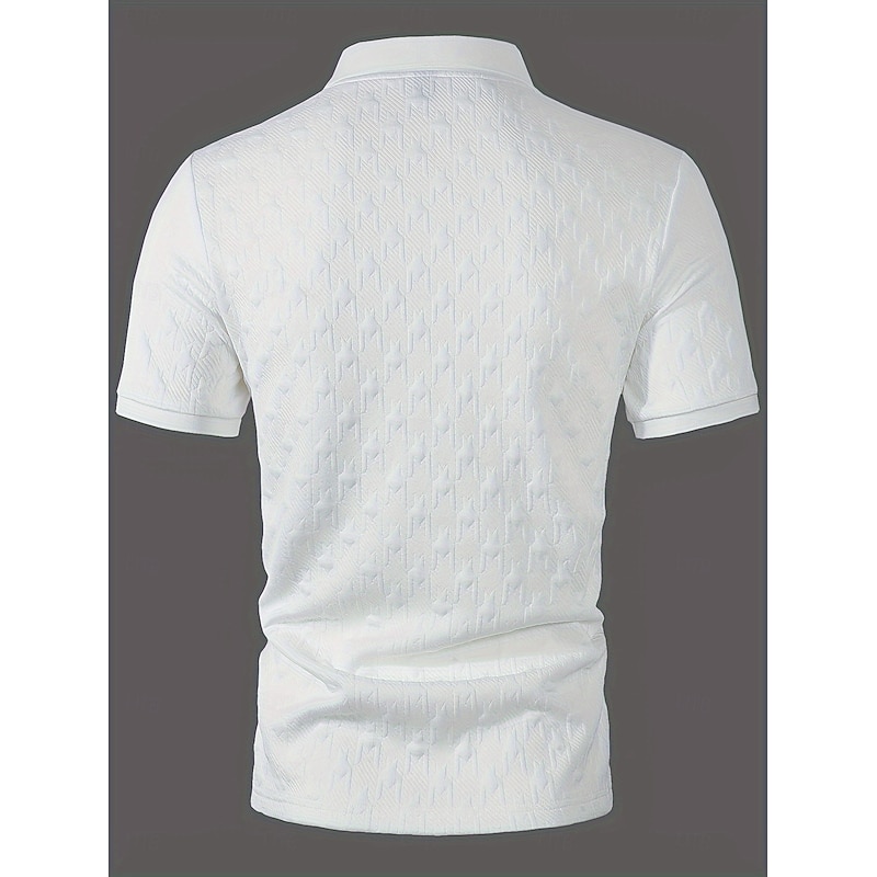 Men's Golf Shirt Knit Polo Business Casual Classic Short Sleeve Fashion Modern Solid Color Houndstooth Buttons Summer Spring Regular Fit White Golf Shirt3