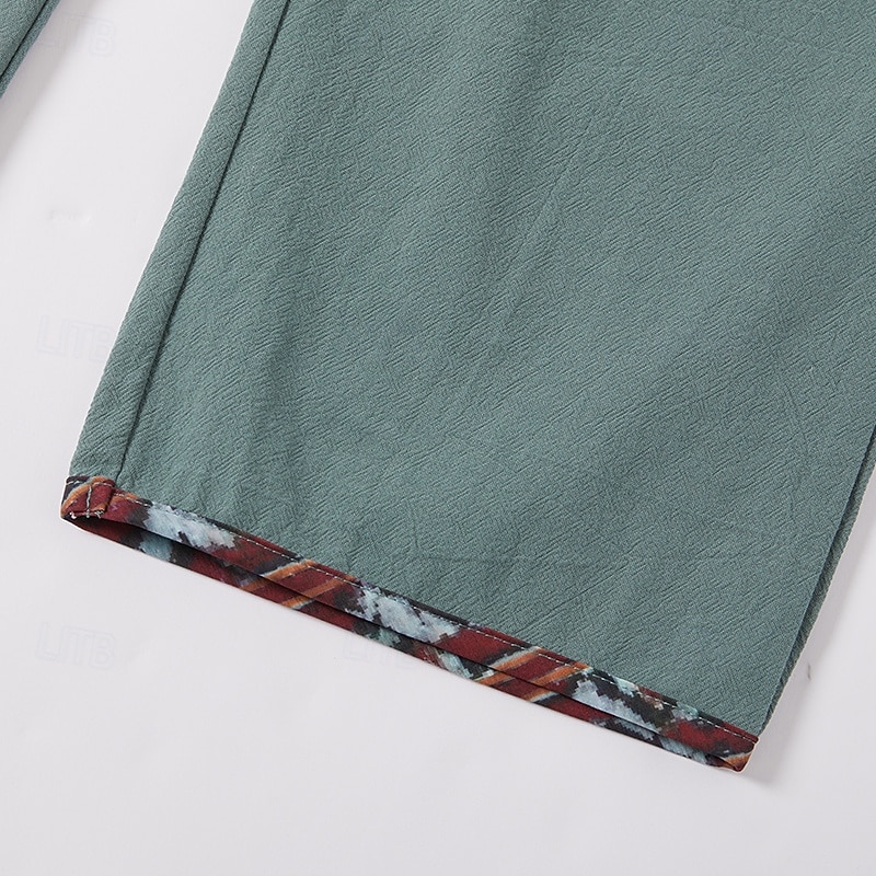 Men's Linen Pants Trousers Summer Pants Beach Pants Patchwork Drawstring Woven Plain Comfort Breathable Full Length Casual Daily Holiday Vacation Fashion Green3