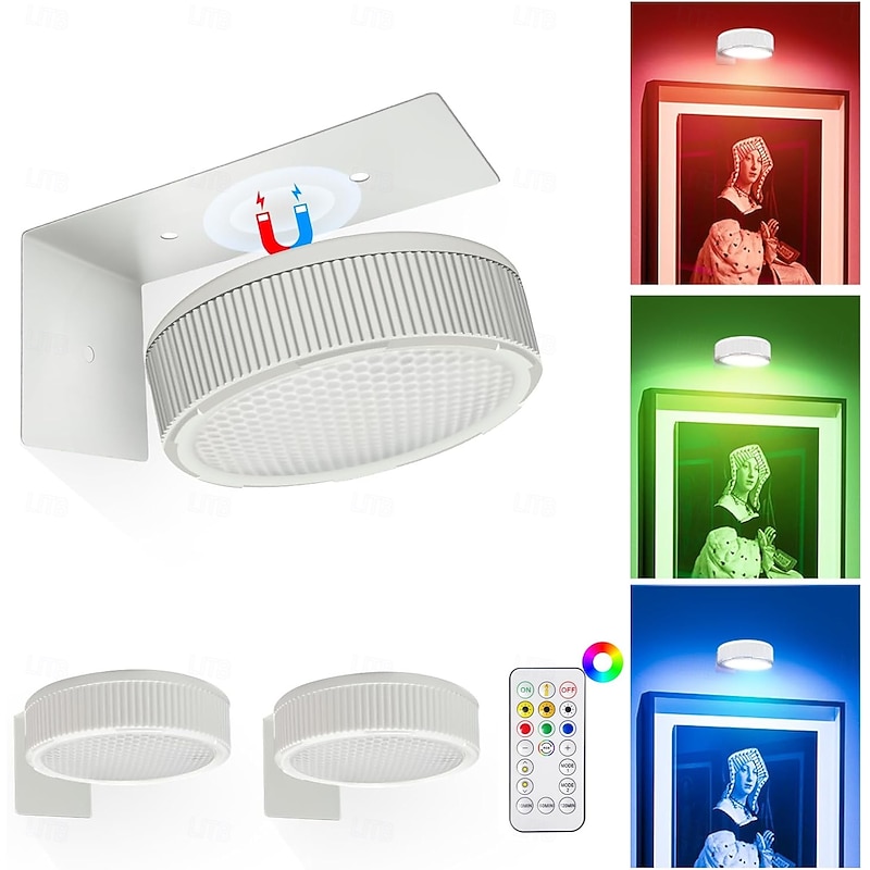 Picture Light Battery Operated with Remote, 20-Colors RGB, Magnetic Lights, Adjustable Timer Led Picture Frame Art Display Light, Wireless Gallery Display Wall Photo Light3