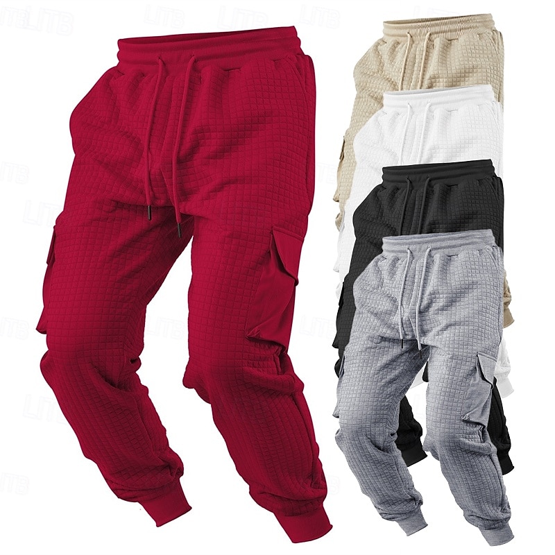 Men's Sweatpants Joggers Trousers Waffle Pants Pocket Drawstring Elastic Waist Plain Comfort Sports Outdoor Daily Fashion Casual Black White Micro-elastic