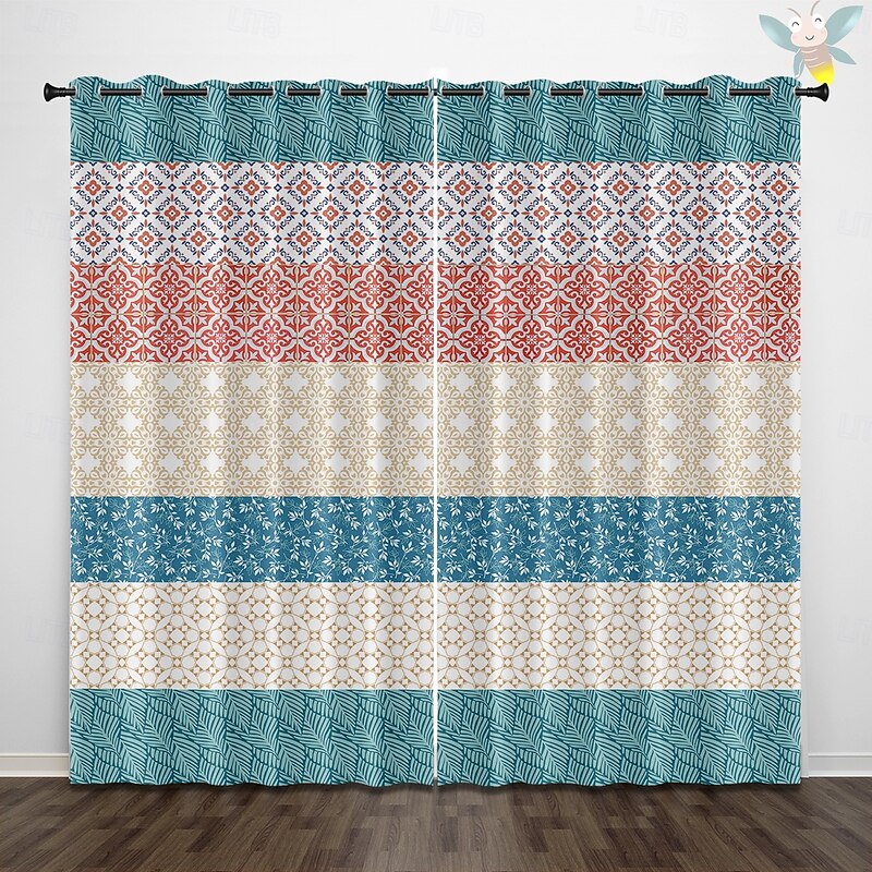Blackout Curtains Geometric Bohemian Insulation Outdoor Balcony Rest Living Room Home Decoration 2-piece Set 3d Digital Printing Perforated2