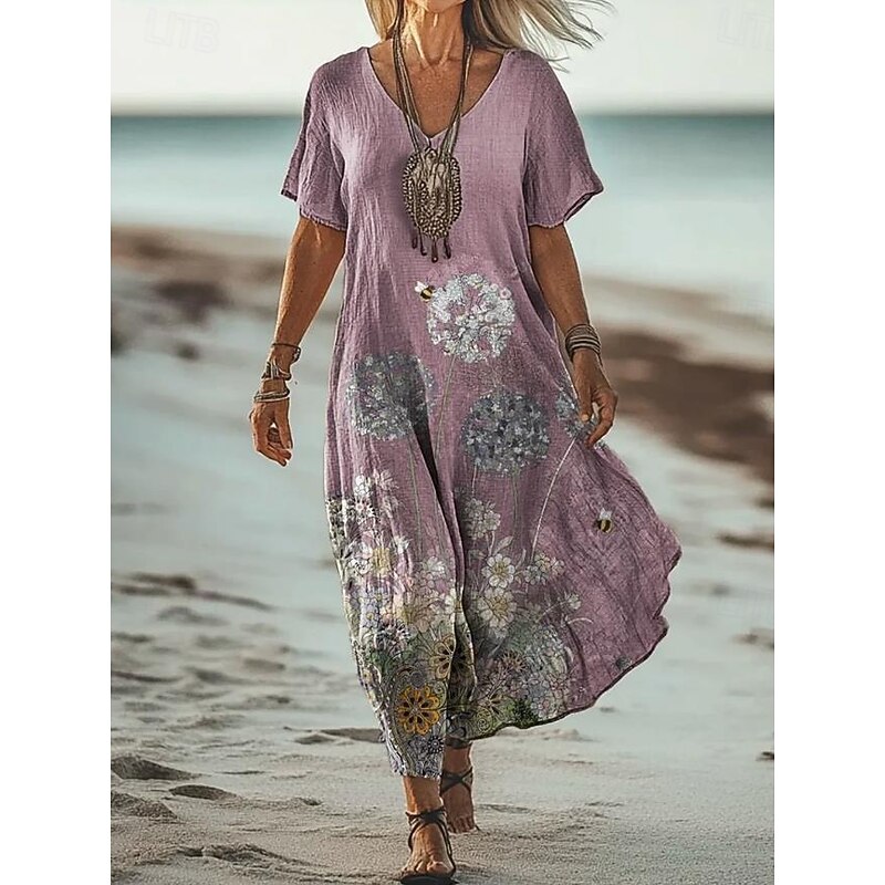 Women's Maxi Dress A Line Dress Casual Dress Sundress A Line Dress Summer Dress Bohemia Vacation Vintage Daily Regular Fit Ombre Graphic Geometric Short Sleeve V Neck Blue Purple Green Rainbow Summer4