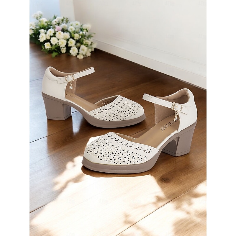 Women's Vintage Hollow-Out Mary Jane Shoes – Comfortable Low Block Heel Sandals with Adjustable Strap for Casual and Summer Wear2