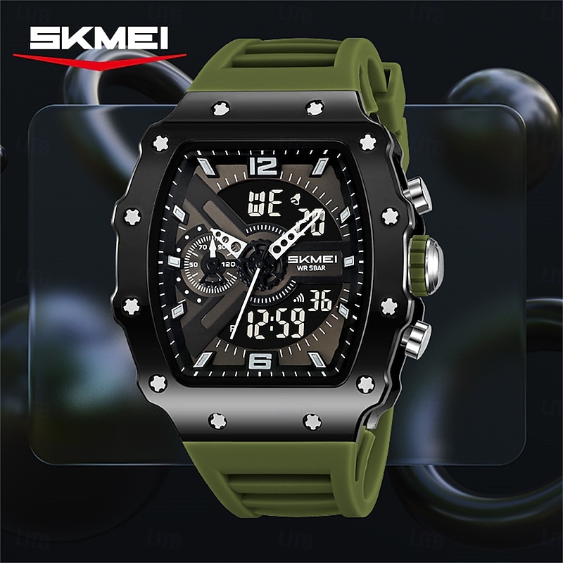 SKMEI Dual Display Electronic Watch Men's Wine Barrel Shaped Waterproof Luminous Multifunctional Electronic Watch2