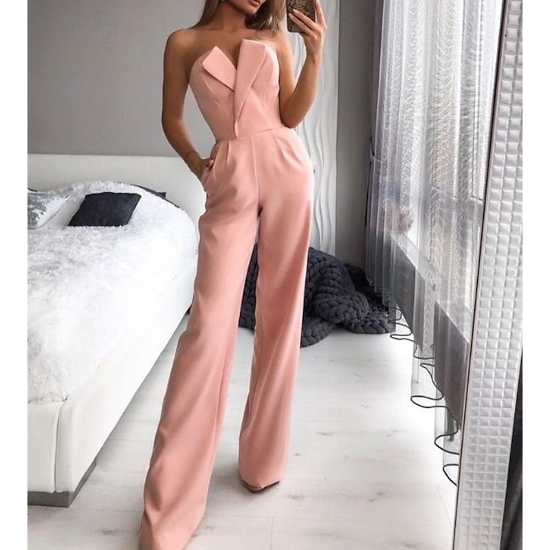Jumpsuits Wedding Guest Dresses Tuxedo Dress Rompers Dress Party Wear Wedding Party Floor Length Sleeveless Strapless Stretch Fabric with Pocket3