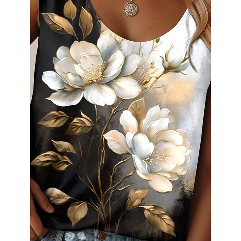 Women's Camisole Tank Top Floral Graphic Daily Casual Sleeveless Crew Neck Regular Tops Daily Print Black Summer3