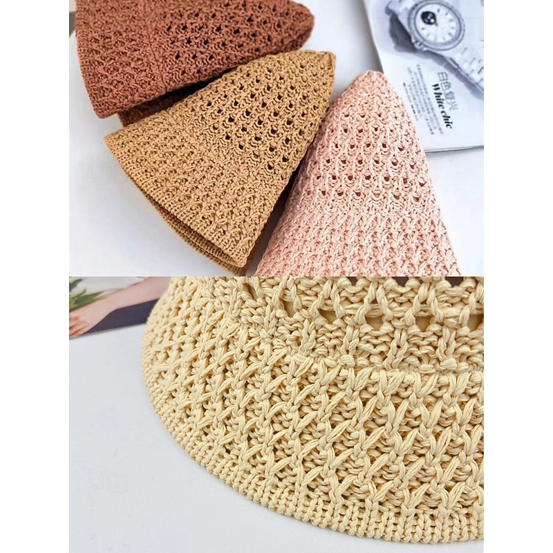 Women's Vintage Straw Bucket Hat – Handwoven Breathable Sun Hat, Lightweight & Foldable, Elegant Beach Hat for Summer Vacations, Travel and Outdoor Activities4