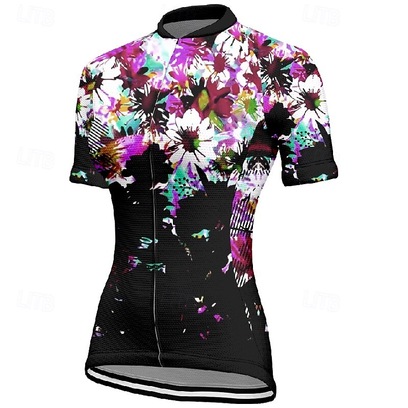 Women's Cycling Jersey Flower Short Sleeve Bike Tee Tshirt Jersey with 3 Rear Pockets Mountain Bike MTB Quick Dry Anatomic Design Wicking Breathable Sports Blue Purple Green Clothing Apparel - Main Image