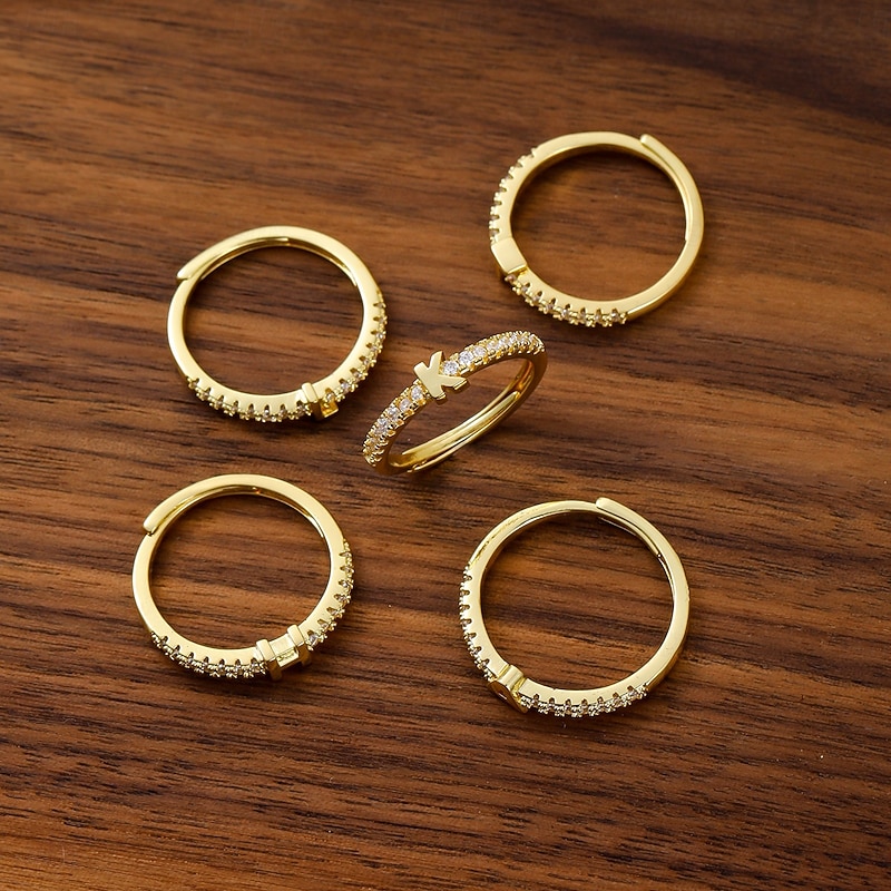 Personalized Letter Ring, Gift for Mom, 18K Gold Plated Copper Ring, A-Z Alphabet Design, Adjustable Open Band with Zircon, Elegant and Stylish Jewelry for Women2