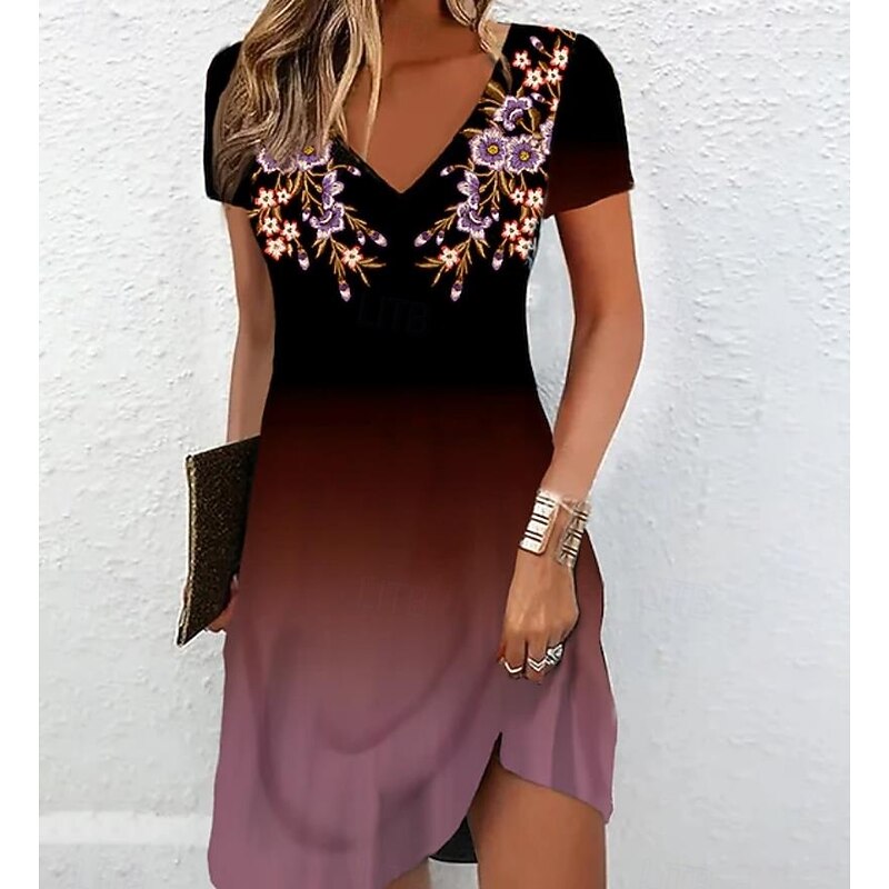 Women's Mini Dress A Line DressSundress Summer Dress Vacation Casual Vacation Daily Regular Fit Floral Graphic Short Sleeve Crew Neck Dark Blue Summer3