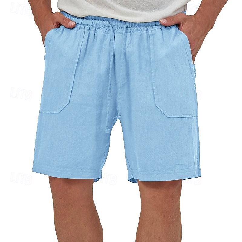 Men's Shorts Linen Shorts Summer Shorts Beach Shorts Drawstring Elastic Waist Front Pocket Plain Comfort Breathable Knee Length Outdoor Work Daily Fashion Classic Style ArmyGreen Black