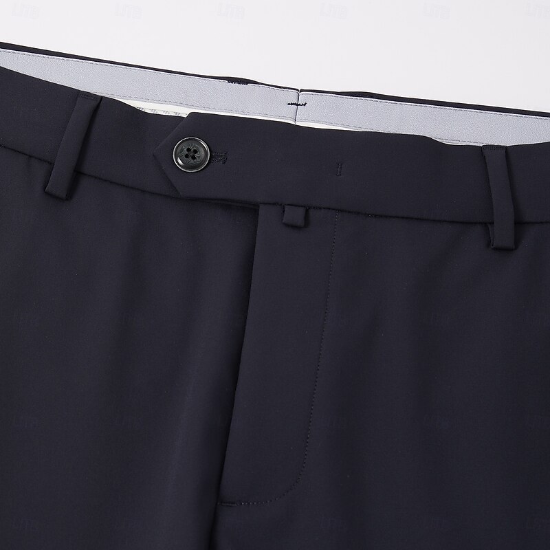 Men's Dress Pants Solid Color Wearable Full Length Formal Wedding Party Elegant Fashion Light Khaki Navy Blue Micro-elastic4