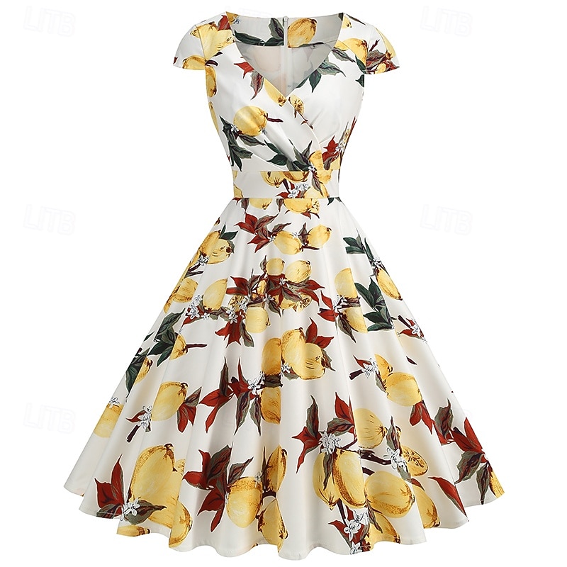 Retro Vintage 1950s Rockabilly Knee Length Wrap Dress Swing Dress Flare Dress Normal Cap Sleeve Floral Print A-Line V Neck Fancy Dress Women's Carnival Valentine's Day Vacation Casual Daily Wear2
