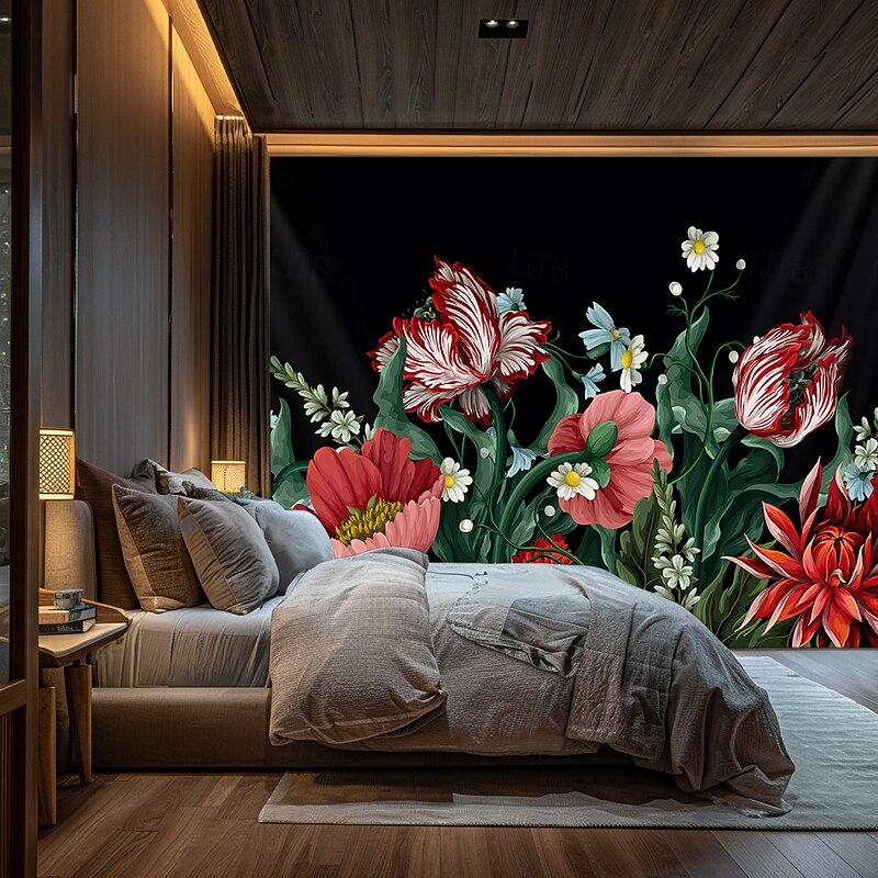 Floral Flowers Hanging Tapestry Wall Art Large Tapestry Mural Decor Photograph Backdrop Blanket Curtain Home Bedroom Living Room Decoration3