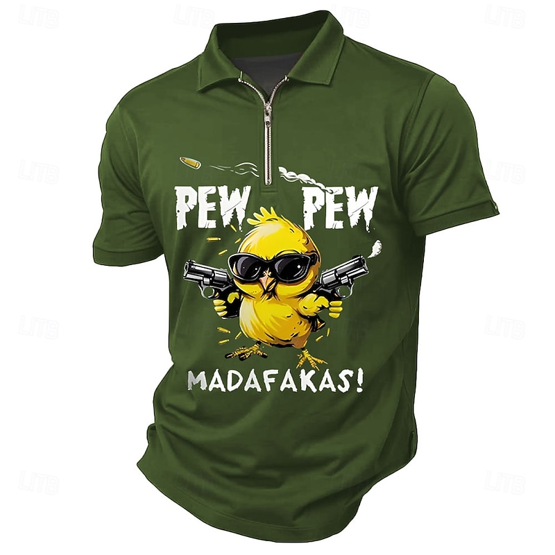 Men's Text Chick Zip Polo Shirts Short Sleeve Polo Shirts Collared Shirts Casual Outdoor Athleisure 3D Print Summer Black Red Dark Green4