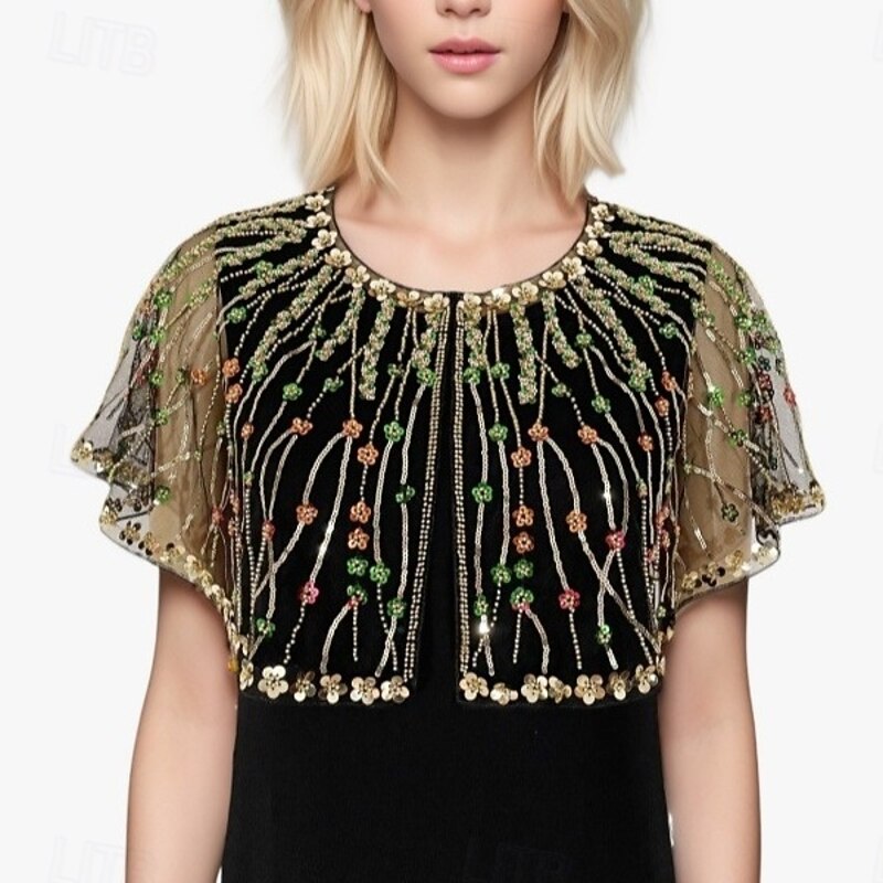 Retro Vintage Roaring 20s 1920s Scarf Wrap Shawls The Great Gatsby Flapper Girl Sequins Fancy Dress Women's Carnival Wedding Evening Party Masquerade Adults' Shawl3