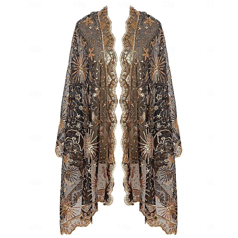 Retro Vintage Roaring 20s 1920s Scarf Wrap Shawls The Great Gatsby Sequins Fancy Dress Women's Carnival Wedding Evening Party Masquerade Adults' Shawl
